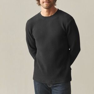 American Giant Crew T Shirt Mens Large Black Cotton Stretch Waffle Knit Slim Fit